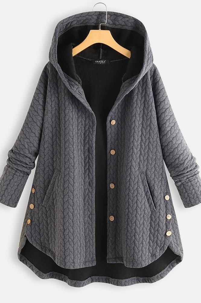 Lune London | Coat with hood - A-line cut - Quilted wool - Button closure - Midi length
