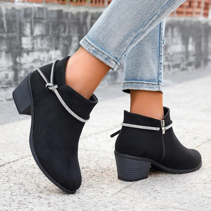 Lune London | Ankle Boots - Suede Finish - Block Heel - Zipper - Adjustable Detail