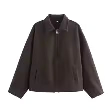 Lune London | Jacket - Loose Fit - Wool Texture - Zipper - Cut-Out Collar - Casual Style