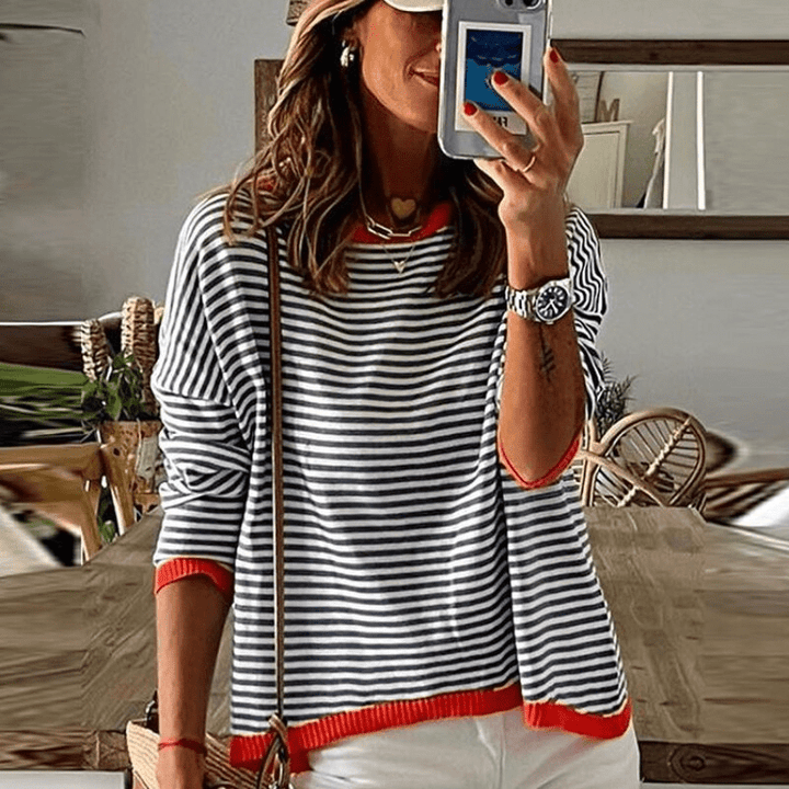 Lune London | Lavigne - Blue Striped Sweater With Orange Border