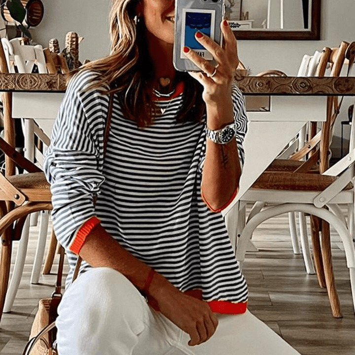 Lune London | Lavigne - Blue Striped Sweater With Orange Border