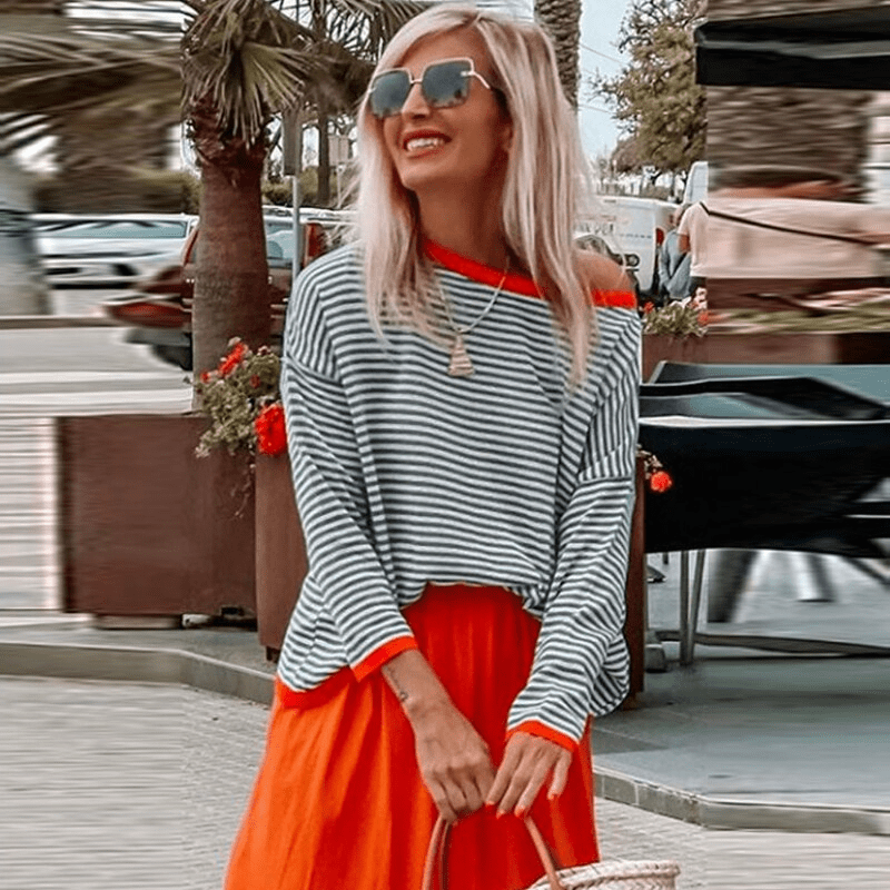 Lune London | Lavigne - Blue Striped Sweater With Orange Border