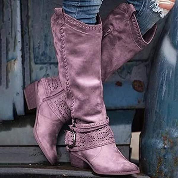 Lune London | Cowboy boots - Suede texture - Pointed toe - Low heel - Stitch details
