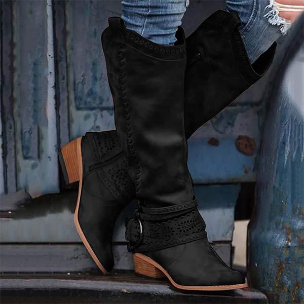 Lune London | Cowboy boots - Suede texture - Pointed toe - Low heel - Stitch details