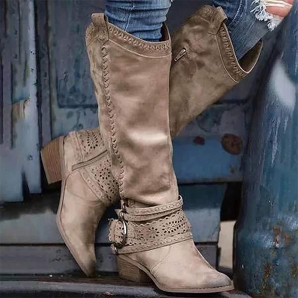 Lune London | Cowboy boots - Suede texture - Pointed toe - Low heel - Stitch details