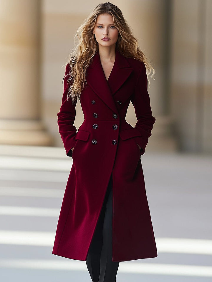 Lune London | Coat Elegant Burgundy Coat with Double-Breasted Button Closure and Lapel Collar
