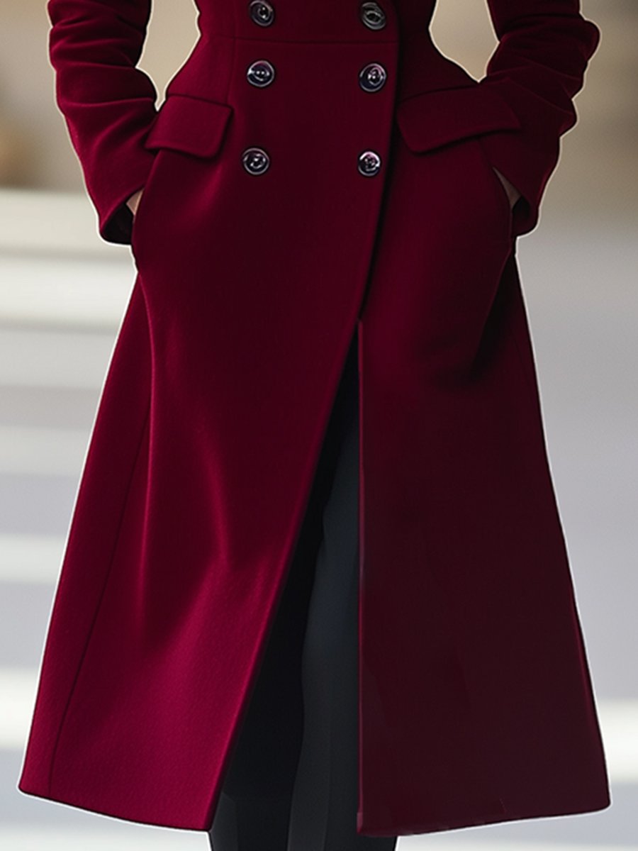 Lune London | Coat Elegant Burgundy Coat with Double-Breasted Button Closure and Lapel Collar
