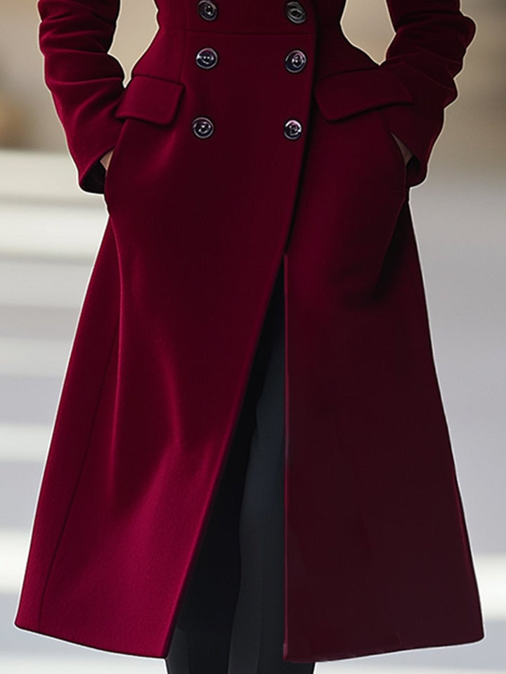 Lune London | Coat Elegant Burgundy Coat with Double-Breasted Button Closure and Lapel Collar