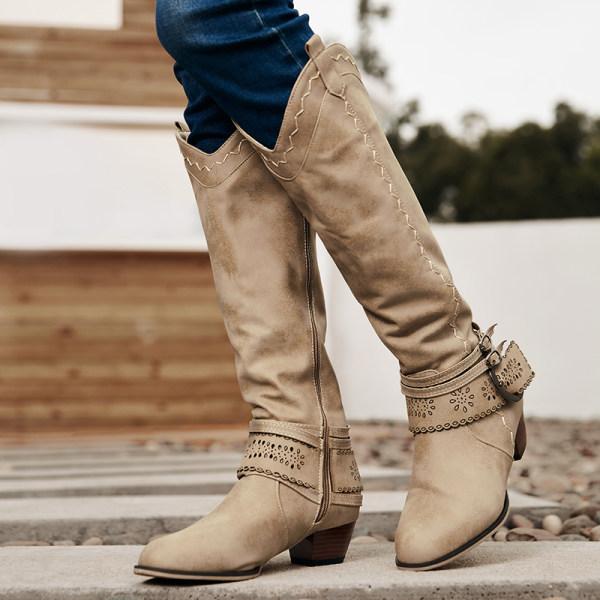 Lune London | Cowboy boots - Suede texture - Pointed toe - Low heel - Stitch details