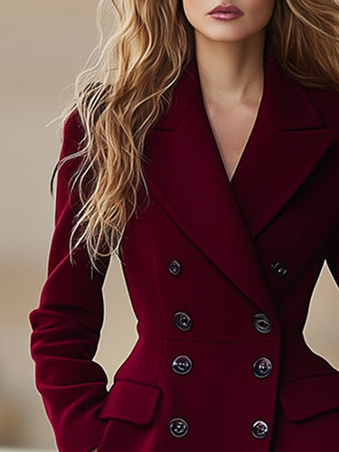 Lune London | Coat Elegant Burgundy Coat with Double-Breasted Button Closure and Lapel Collar