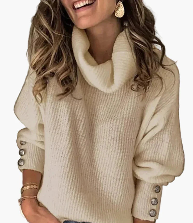 Chic und Stil | Turtleneck sweater with button details - Trendy casual knit sweater