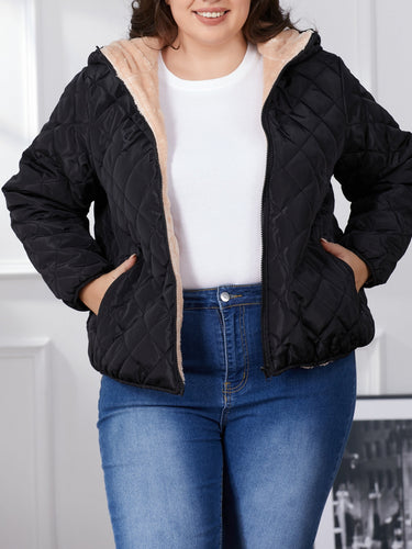 Lune London | Plus Size Color Combination Quilted Jacket with Hood