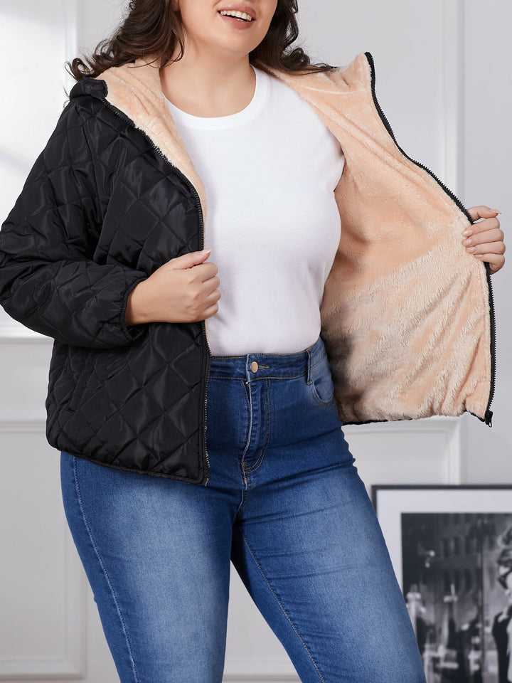 Lune London | Plus Size Color Combination Quilted Jacket with Hood