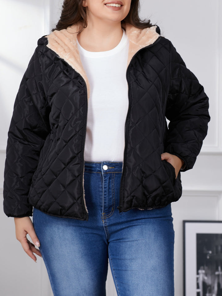 Lune London | Plus Size Color Combination Quilted Jacket with Hood