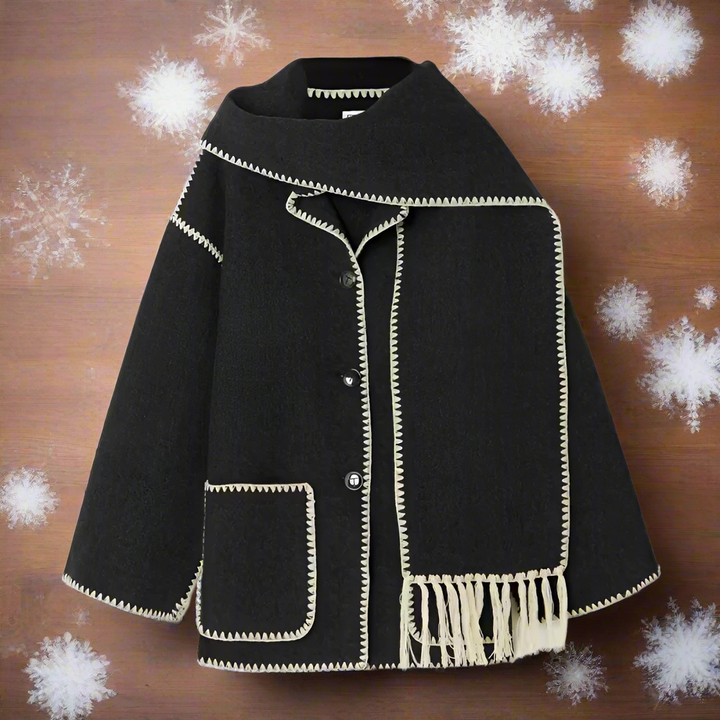 Lune London | Wool coat - Loose cut - Button closure with decorative seam - Incl. scarf