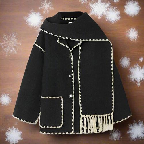 Lune London | Wool coat - Loose cut - Button closure with decorative seam - Incl. scarf
