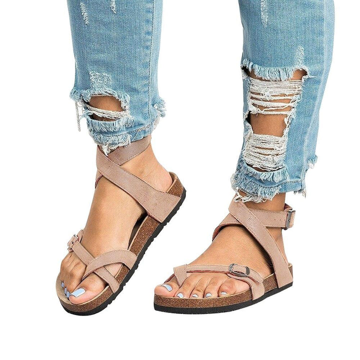 Lune London | Leather Flat Sole Sandals Flip Flop Belt Buckle Rome Style