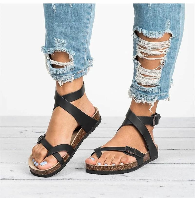 Lune London | Leather Flat Sole Sandals Flip Flop Belt Buckle Rome Style