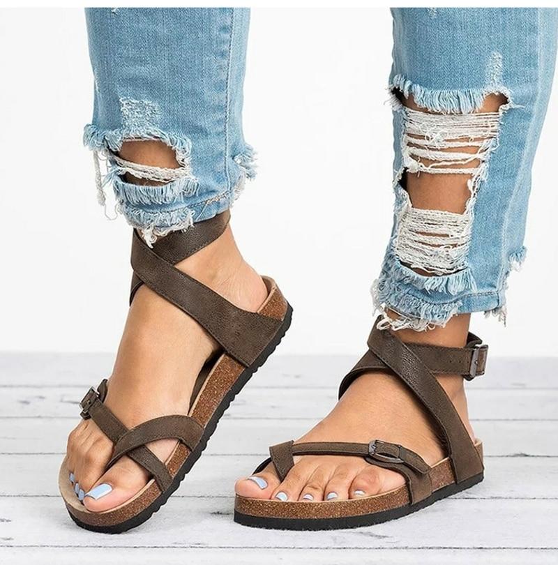 Lune London | Leather Flat Sole Sandals Flip Flop Belt Buckle Rome Style