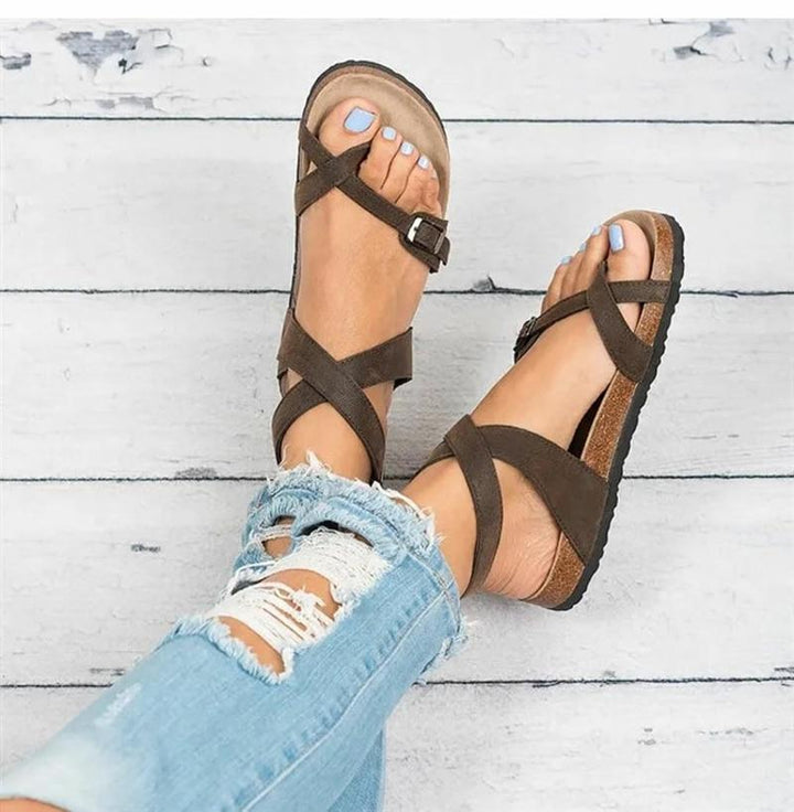 Lune London | Leather Flat Sole Sandals Flip Flop Belt Buckle Rome Style