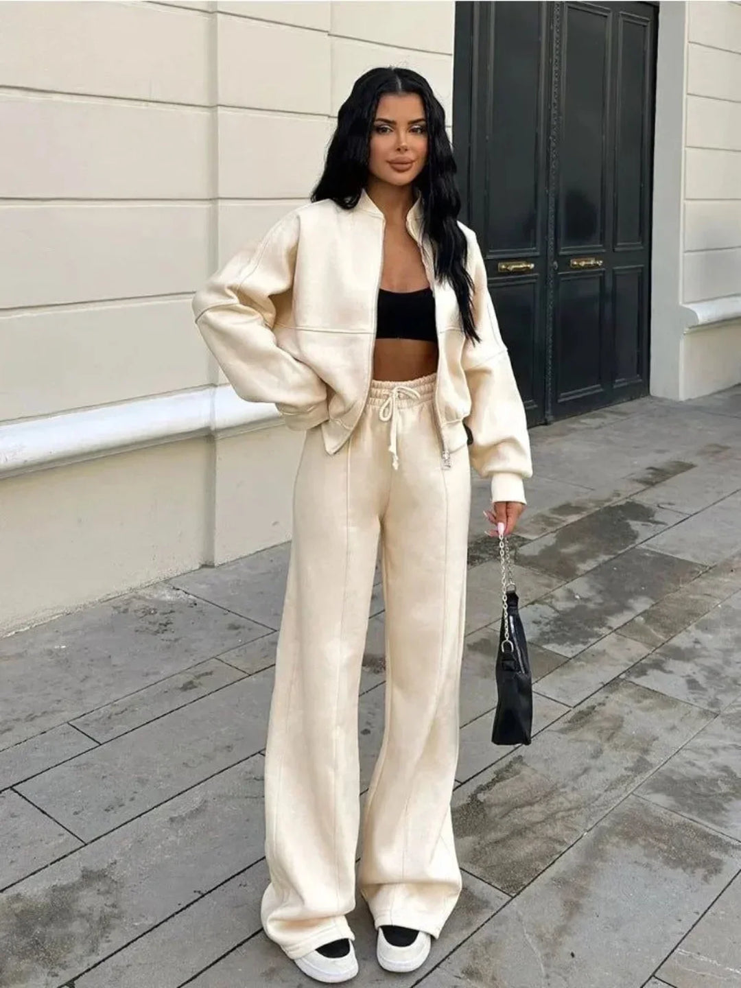 Chic und Stil | Wide Lounge Set with Zipper Jacket