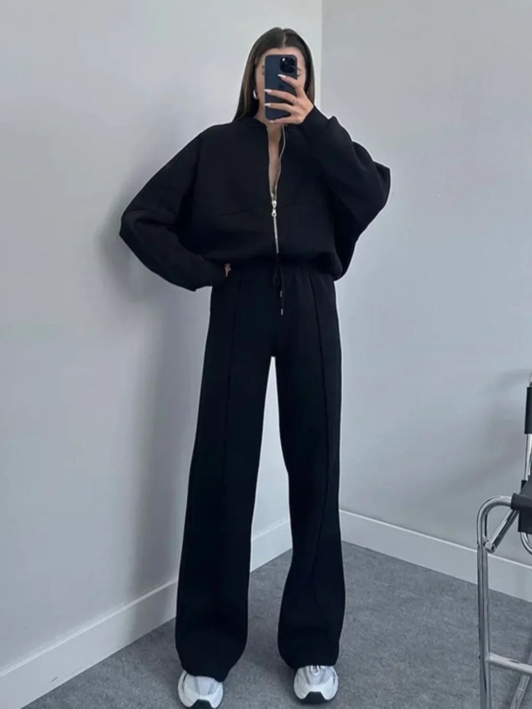 Chic und Stil | Wide Lounge Set with Zipper Jacket