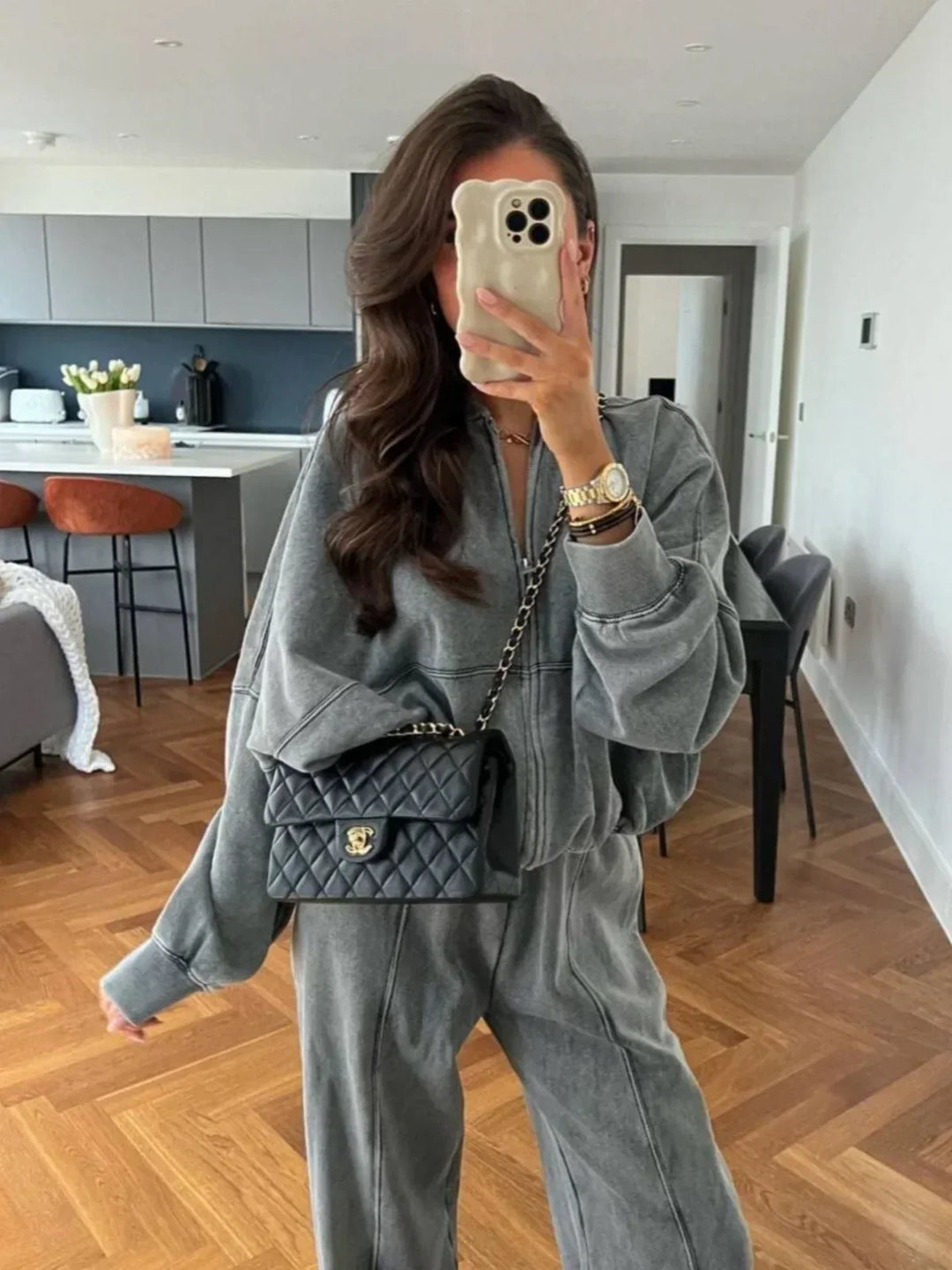 Chic und Stil | Wide Lounge Set with Zipper Jacket
