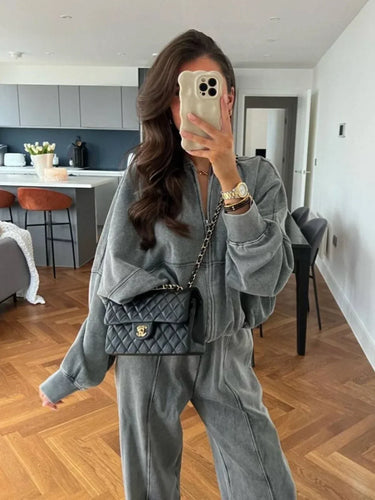 Chic und Stil | Wide Lounge Set with Zipper Jacket