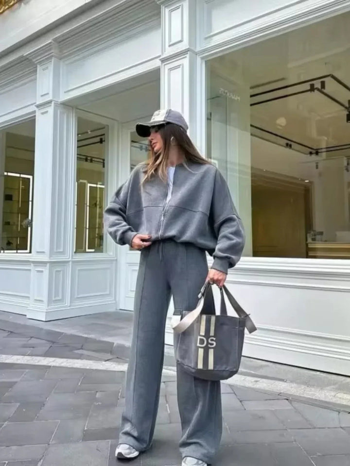 Chic und Stil | Wide Lounge Set with Zipper Jacket