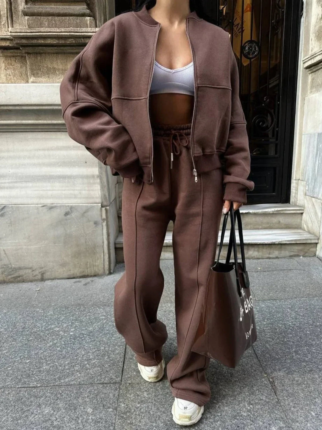 Chic und Stil | Wide Lounge Set with Zipper Jacket