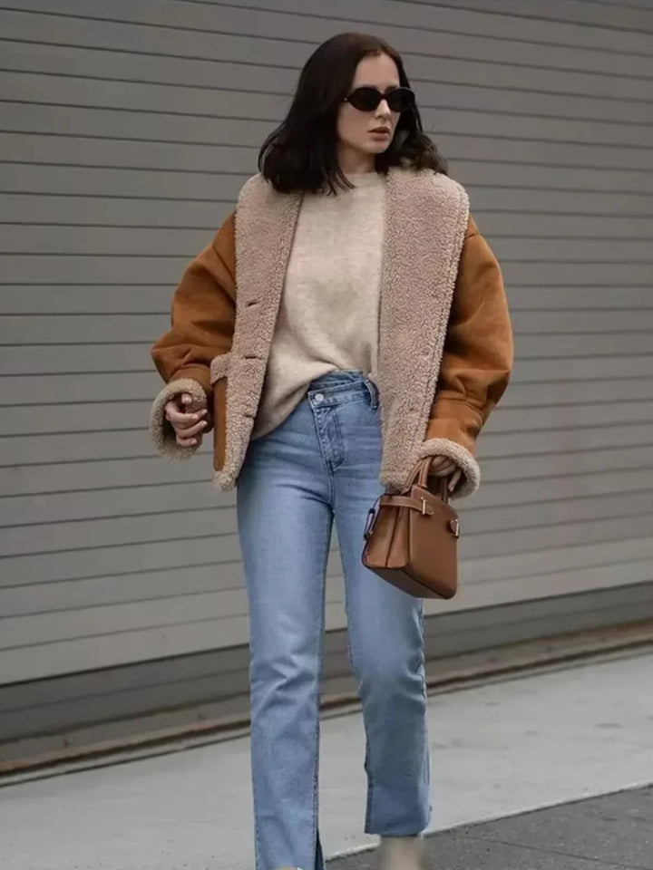 Lune London | Sherpa-lined faux leather jacket