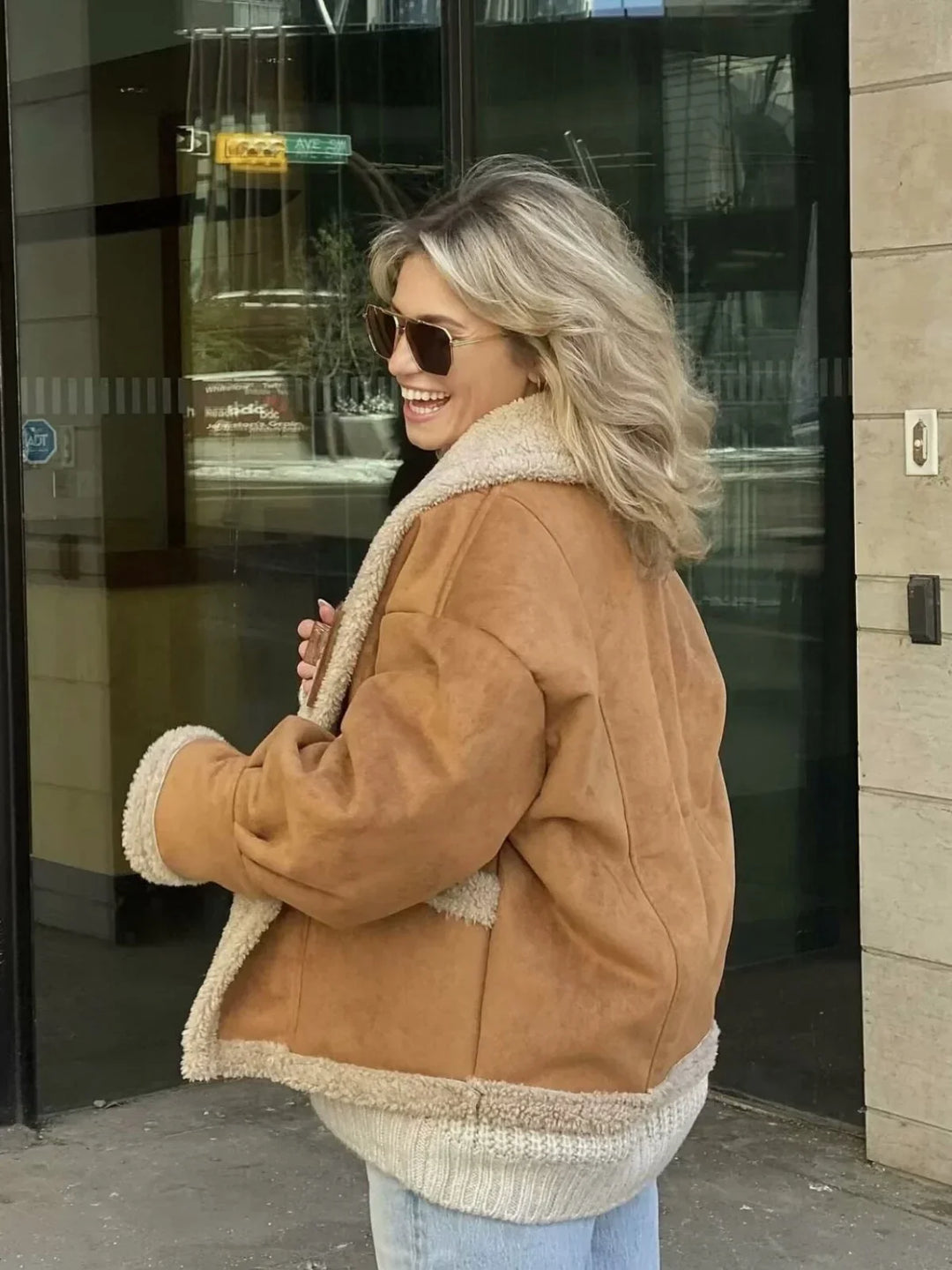 Lune London | Sherpa-lined faux leather jacket