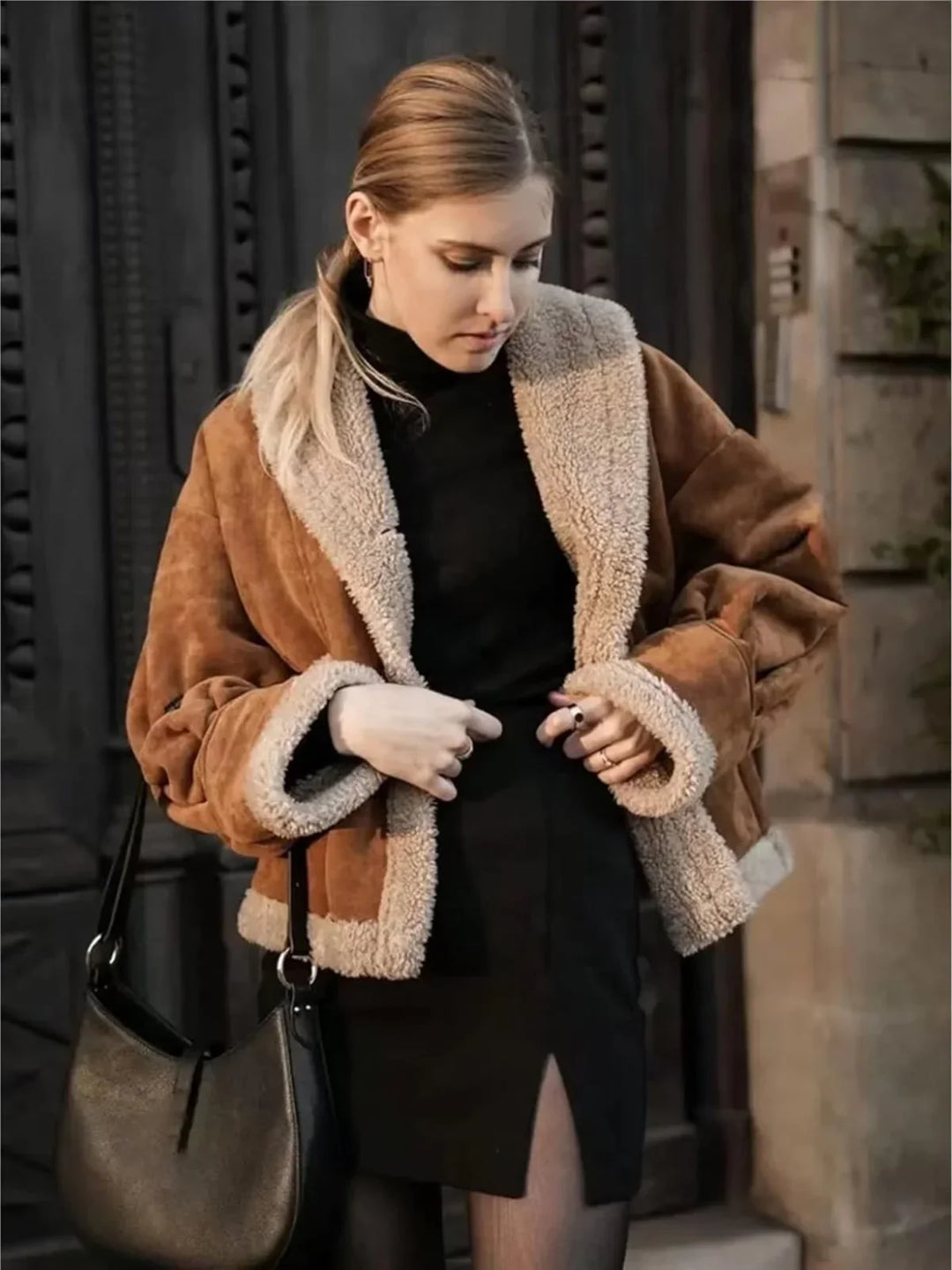 Lune London | Sherpa-lined faux leather jacket