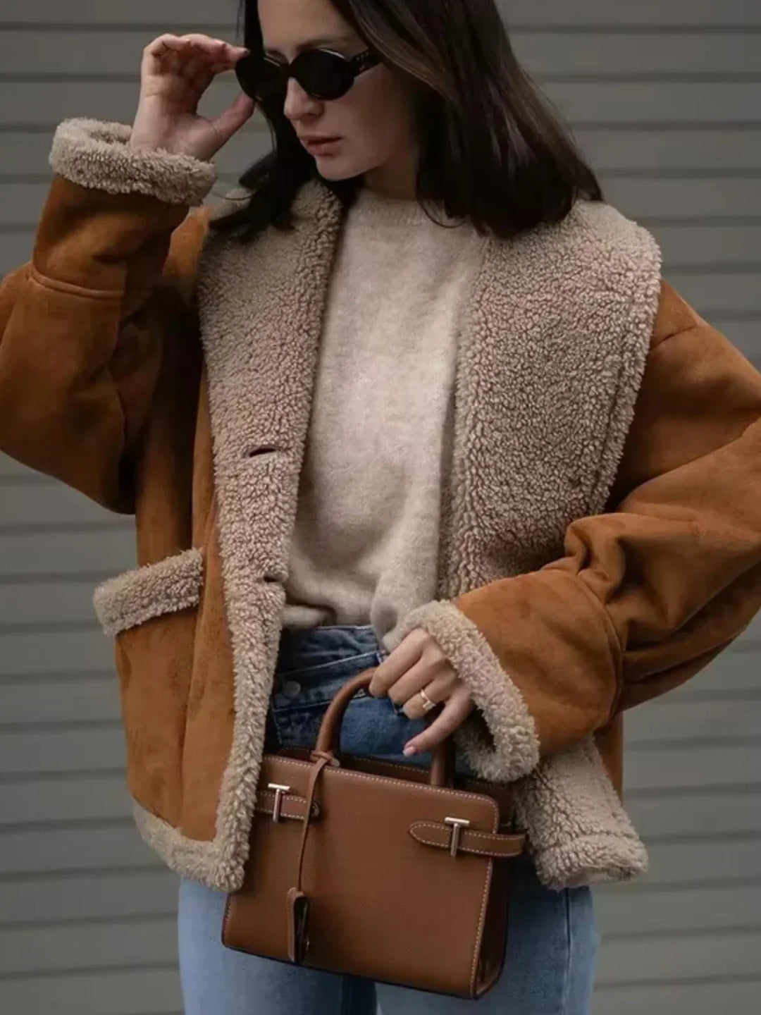 Lune London | Sherpa-lined faux leather jacket