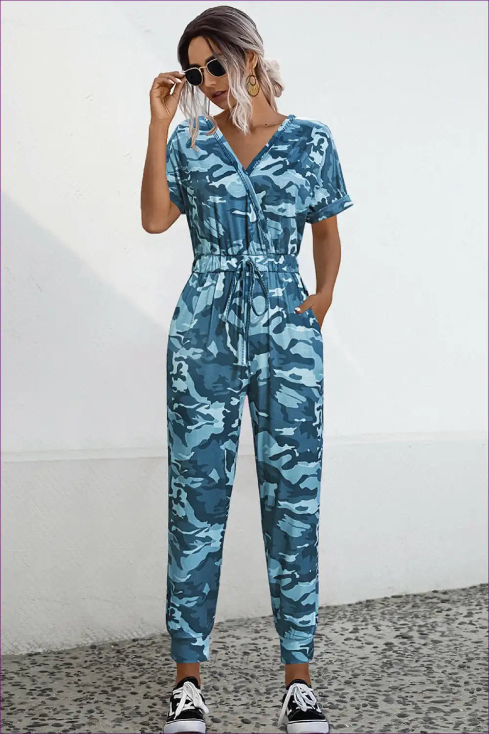Lune London | Camo V-Neck Tie Jumpsuit - Effortless Summer Cool