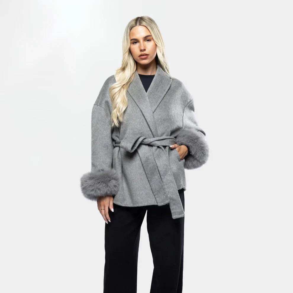 Lune London | Wool Jacket with Belt and Faux Fur Cuffs