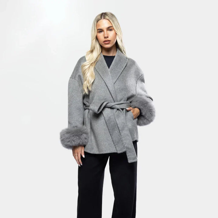 Lune London | Wool Jacket with Belt and Faux Fur Cuffs