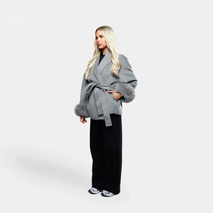 Lune London | Wool Jacket with Belt and Faux Fur Cuffs