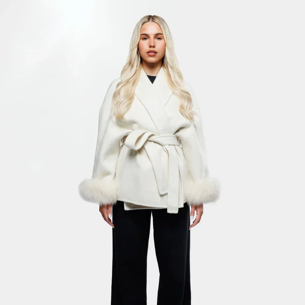 Lune London | Wool Jacket with Belt and Faux Fur Cuffs