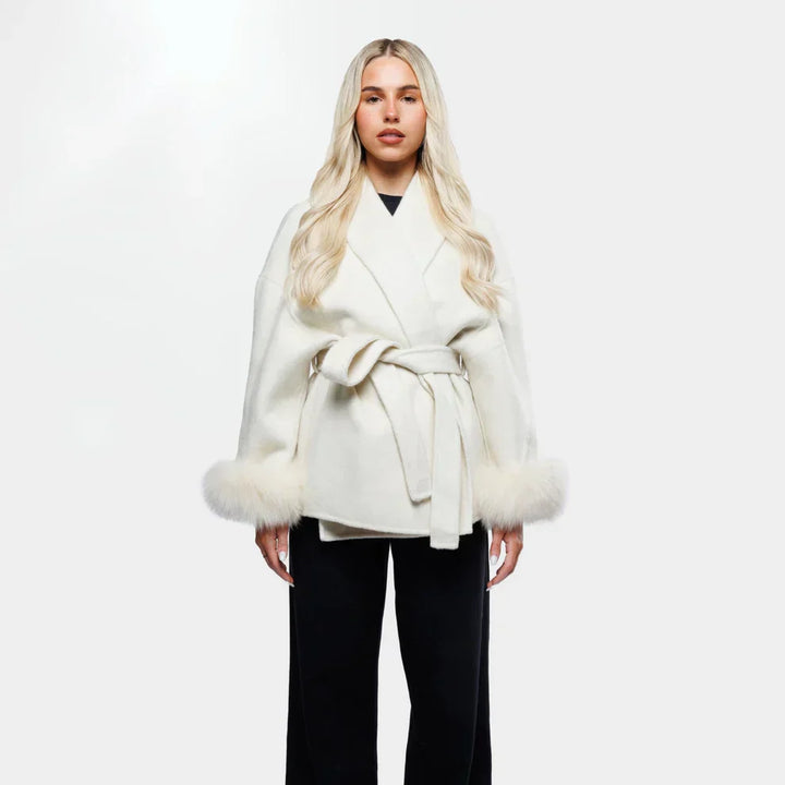 Lune London | Wool Jacket with Belt and Faux Fur Cuffs