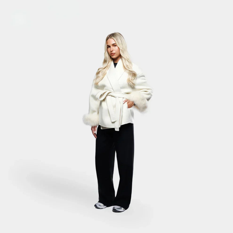 Lune London | Wool Jacket with Belt and Faux Fur Cuffs