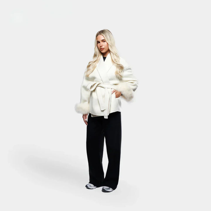 Lune London | Wool Jacket with Belt and Faux Fur Cuffs