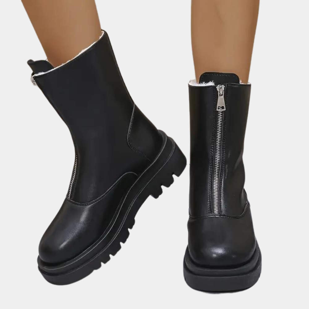 Lune London | Ankle boots - Leather look - Chunky sole - Side zipper - Comfortable and stylish