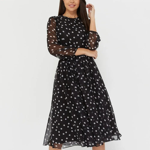 Lune London | Stylish midi dress made of mesh with polka dot pattern