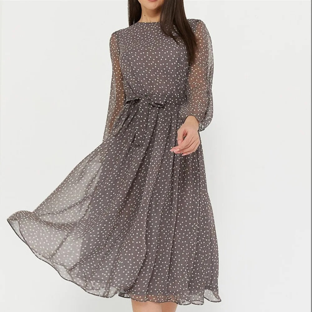 Lune London | Stylish midi dress made of mesh with polka dot pattern