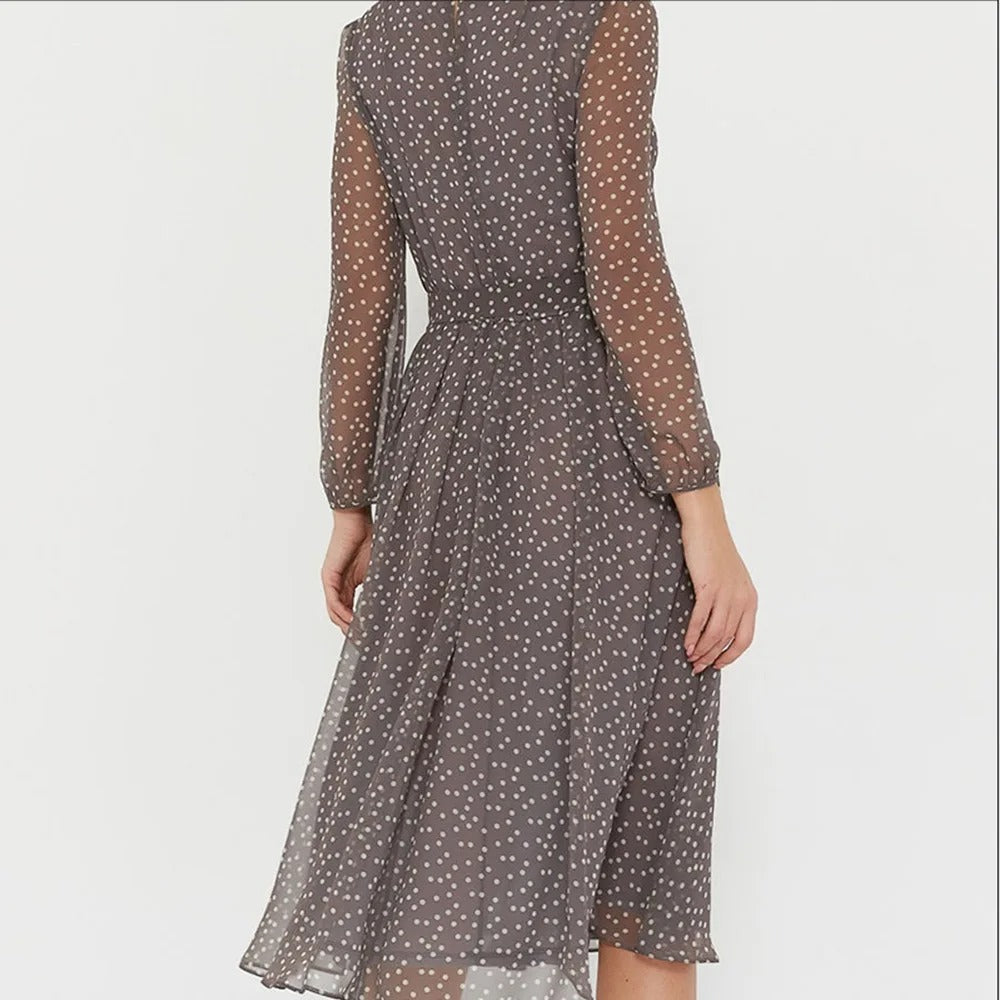Lune London | Stylish midi dress made of mesh with polka dot pattern