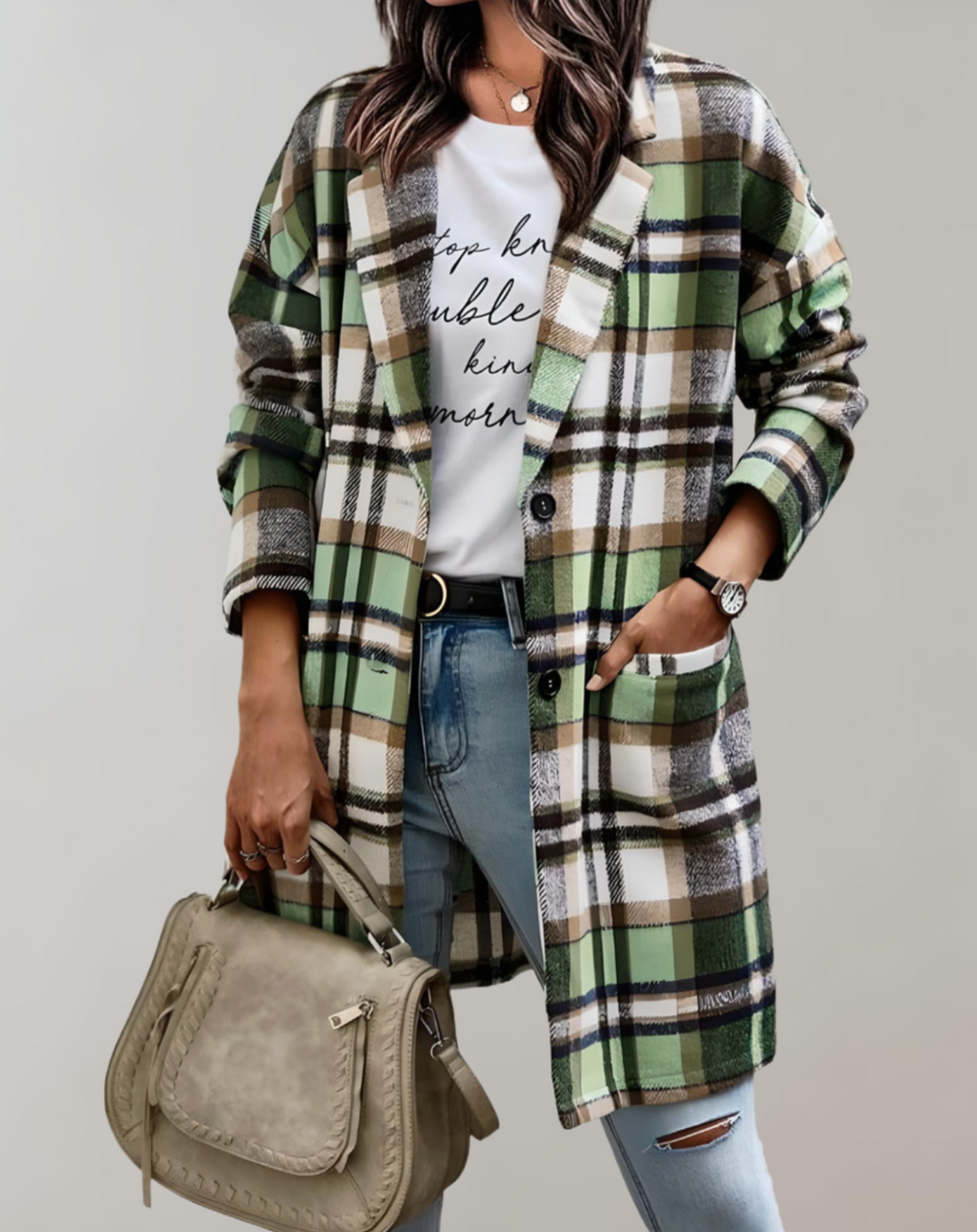Lune London | Veste à carreaux pour femmes avec poches latérales