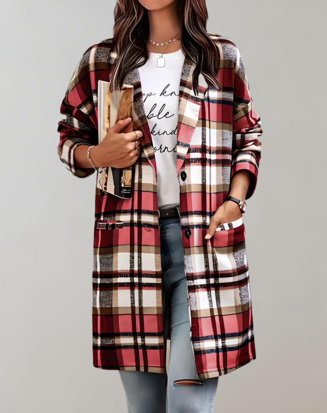 Lune London | Veste à carreaux pour femmes avec poches latérales