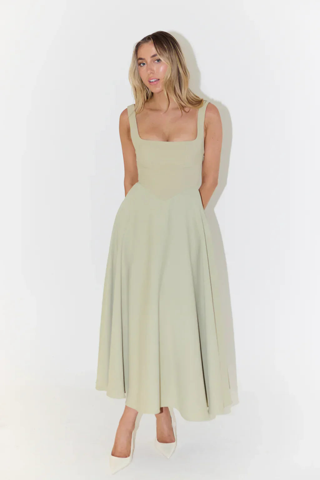 Lune London | Midi Dress with High Waist and Square Neckline