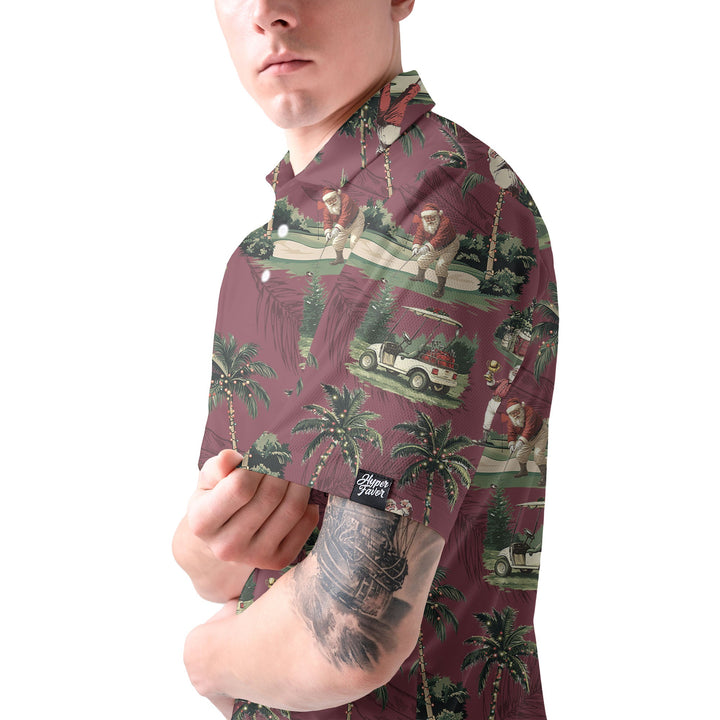Lune London | Men Maroon Santa Golf Playing Polo Christmas Shirts